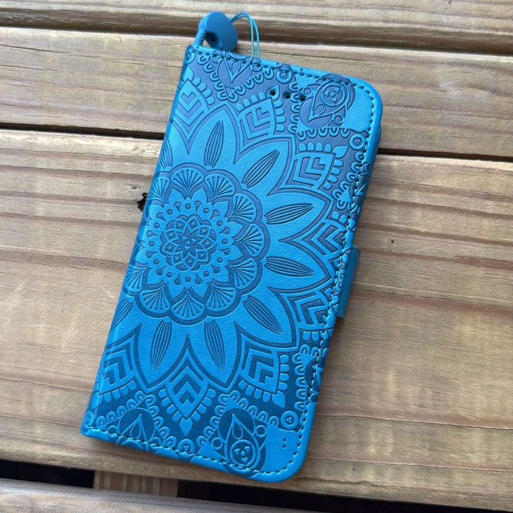 NWT Asuwish Compatible with Oukitel C22 SLHOB Blue Floral Wallet Phone Case